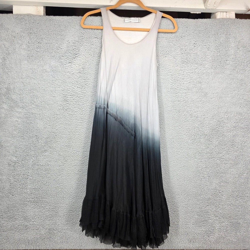Viviana Uchitel Ombre Silk Rayon Sleeveless Midi Dress Grey Black Argentina